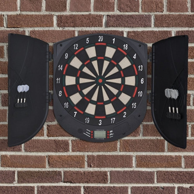 HOMCOM Electronic Dartboard Set 26 Games and 185 Variations with 6 Darts and Cabinet to Stroage Multi-Game Option Ready-to-Play Games
