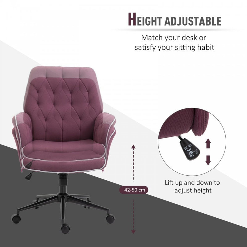 Vinsetto Tufted Desk Chair w/ Arm Rest on Wheels Purple