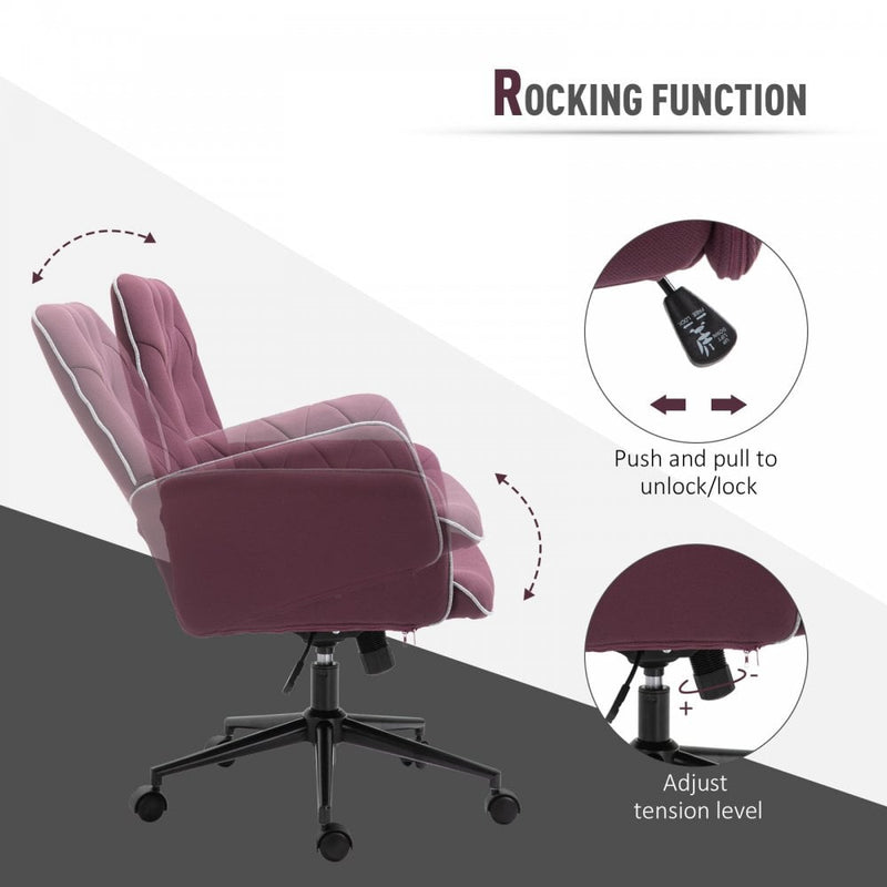 Vinsetto Tufted Desk Chair w/ Arm Rest on Wheels Purple