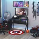 Metal Frame Gaming Computer Desk w/Cup Holder Headphone Hook & Cable Basket Black