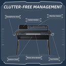 Metal Frame Gaming Computer Desk w/Cup Holder Headphone Hook & Cable Basket Black