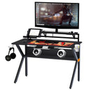 Metal Frame Gaming Computer Desk w/Cup Holder Headphone Hook & Cable Basket Black