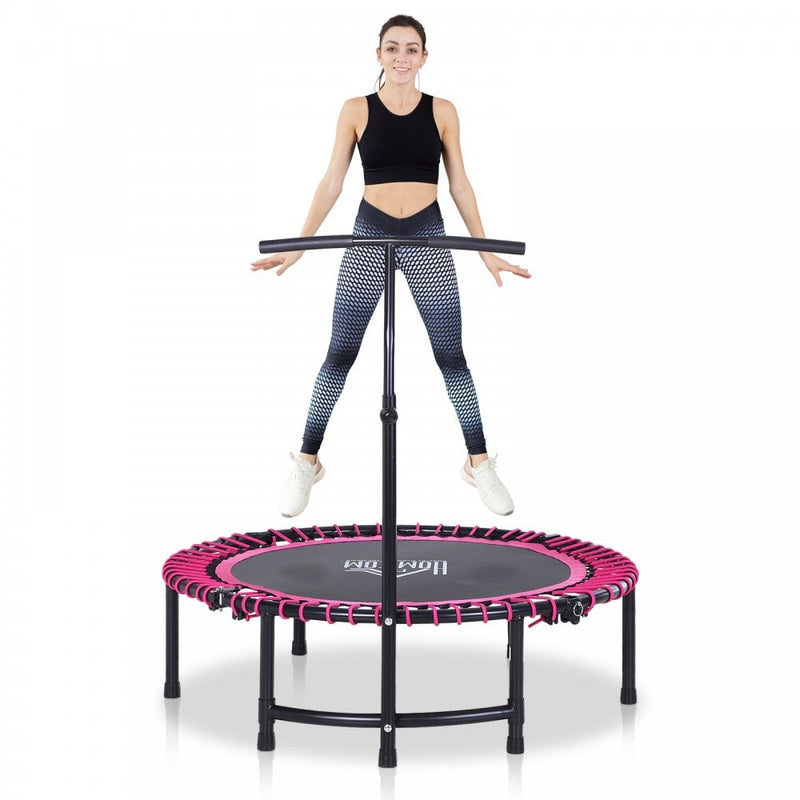 HOMCOM 45"" Mini Round Steel Frame Trampoline w/ Adjustable Handle Pink