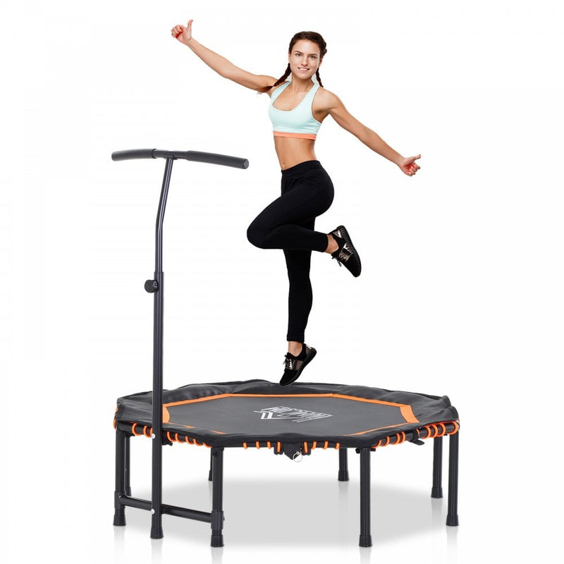 HOMCOM 45"" Mini Hexagon Steel Frame Trampoline w/ Adjustable Handle Orange