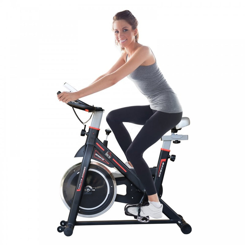 Belt-Driven Exercise Bike  Spinning Flywheel Racing Bicycle Home Fitness Trainer with LCD Display-Black