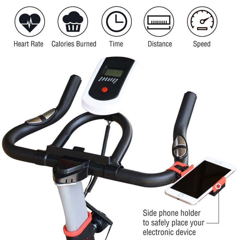 Belt-Driven Exercise Bike  Spinning Flywheel Racing Bicycle Home Fitness Trainer with LCD Display-Black