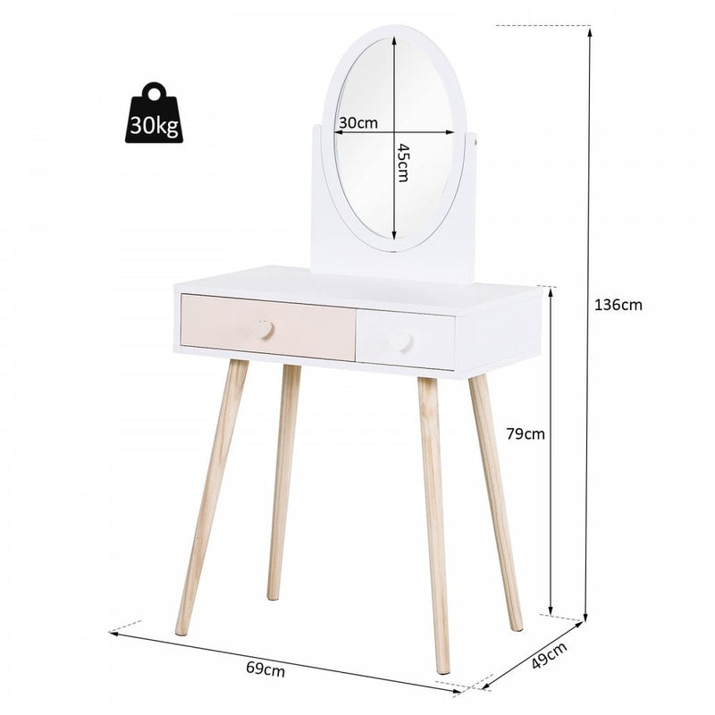 HOMCOM Kids MDF Dressing Table w/ Heart-Shaped Handles White