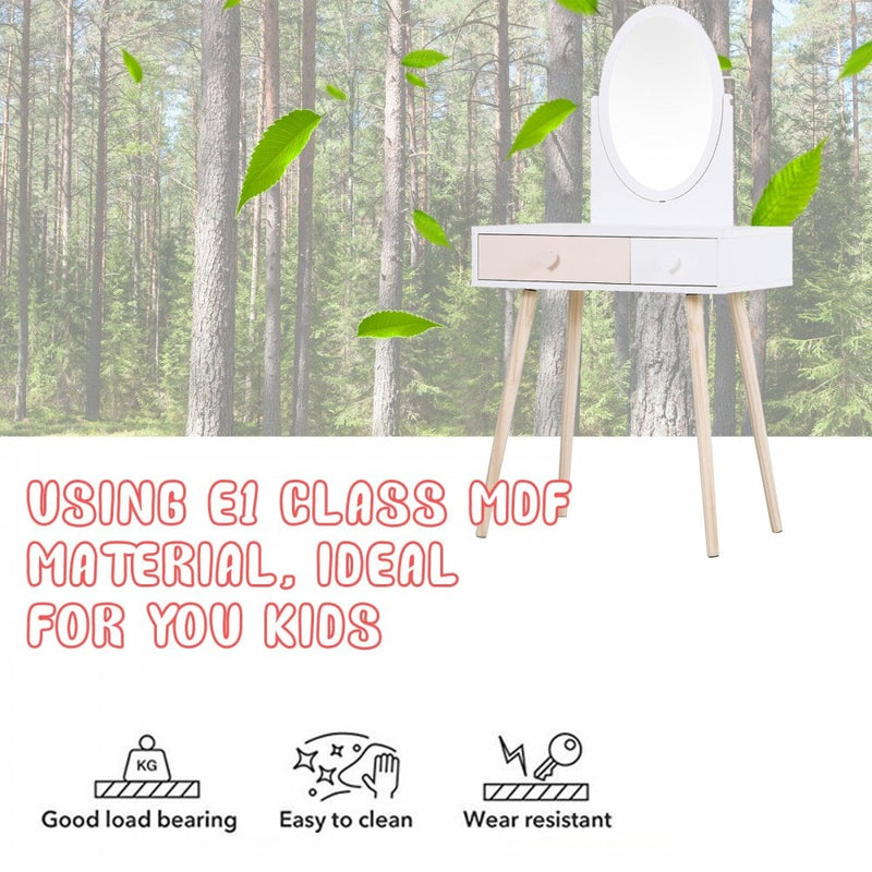 HOMCOM Kids MDF Dressing Table w/ Heart-Shaped Handles White