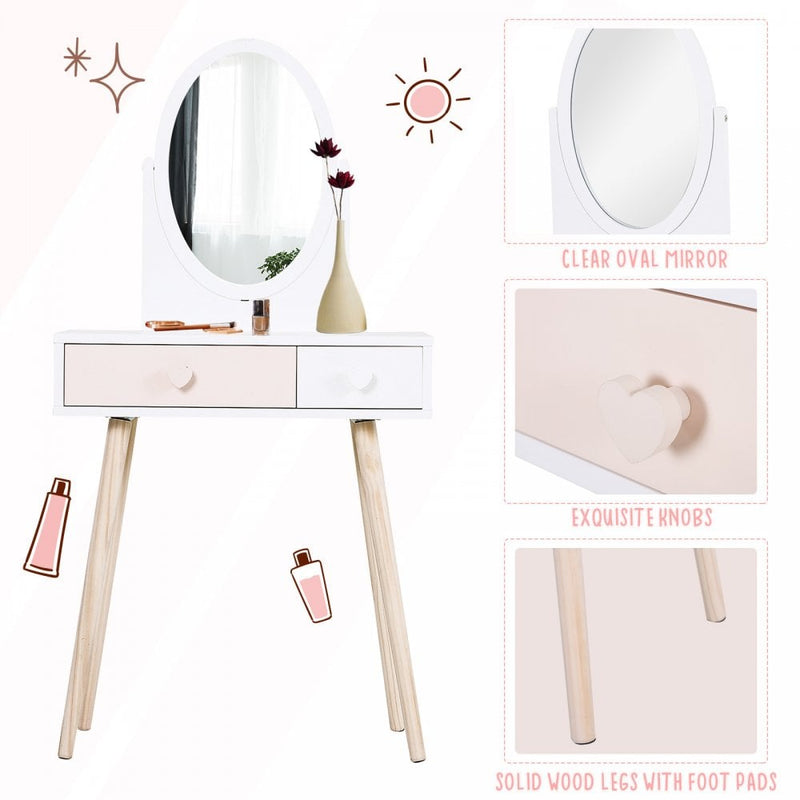 HOMCOM Kids MDF Dressing Table w/ Heart-Shaped Handles White