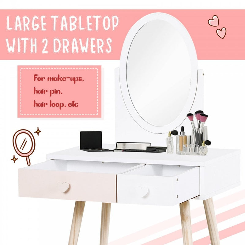 HOMCOM Kids MDF Dressing Table w/ Heart-Shaped Handles White
