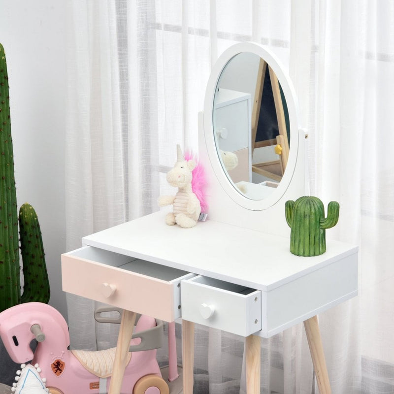 HOMCOM Kids MDF Dressing Table w/ Heart-Shaped Handles White