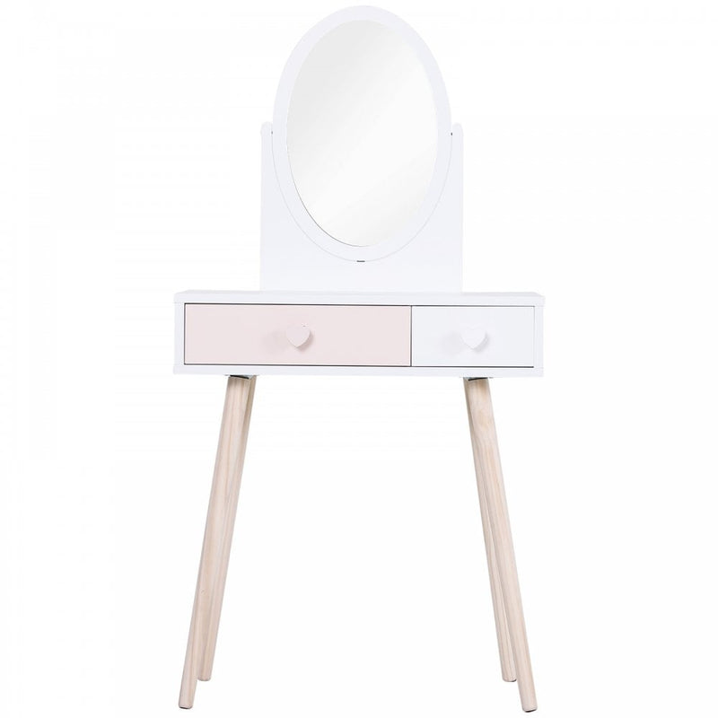 HOMCOM Kids MDF Dressing Table w/ Heart-Shaped Handles White