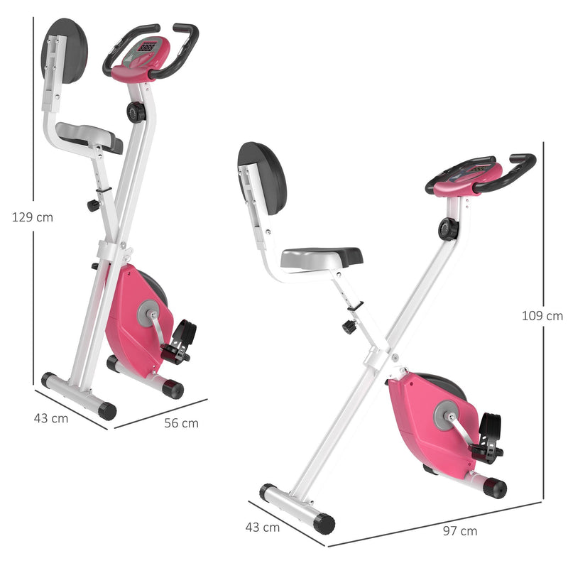 Magnetic Resistance Exercise Bike Foldable w/ LCD Monitor Adjustable Seat Heart Rate Monitors Food Straps Foot Pads Home Office Fitness Training Workout - Pink Manual