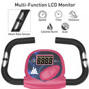 Magnetic Resistance Exercise Bike Foldable w/ LCD Monitor Adjustable Seat Heart Rate Monitors Food Straps Foot Pads Home Office Fitness Training Workout - Pink Manual