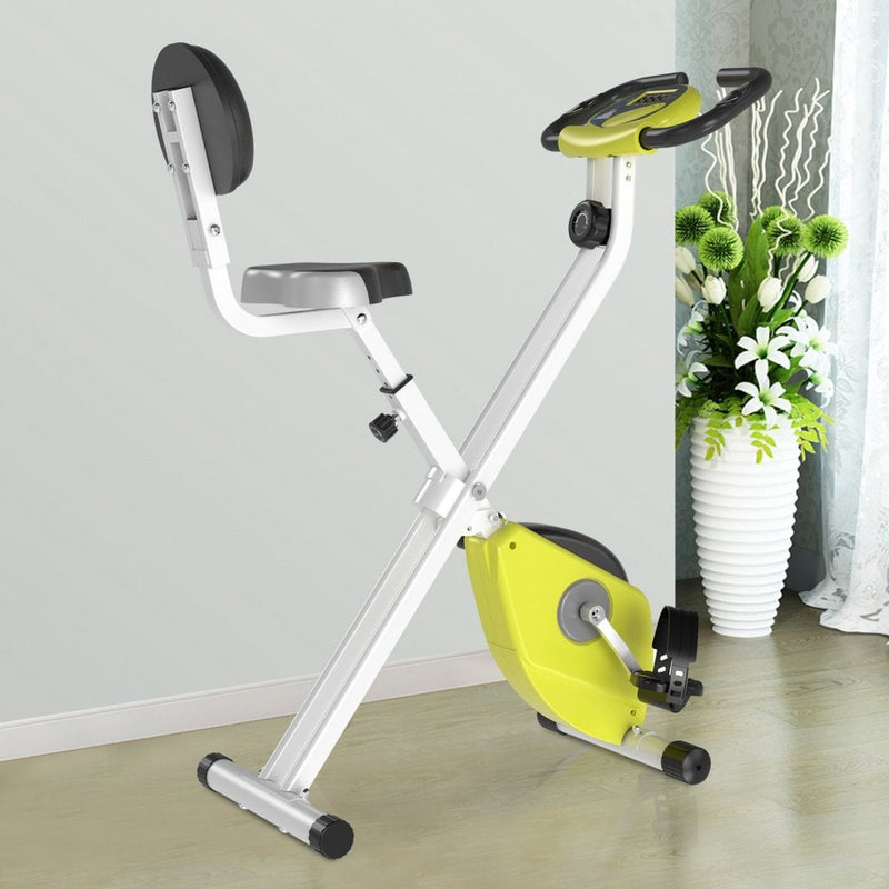 Steel Manual Stationary Bike Resistance Exercise Bike w/ LCD Monitor Yellow