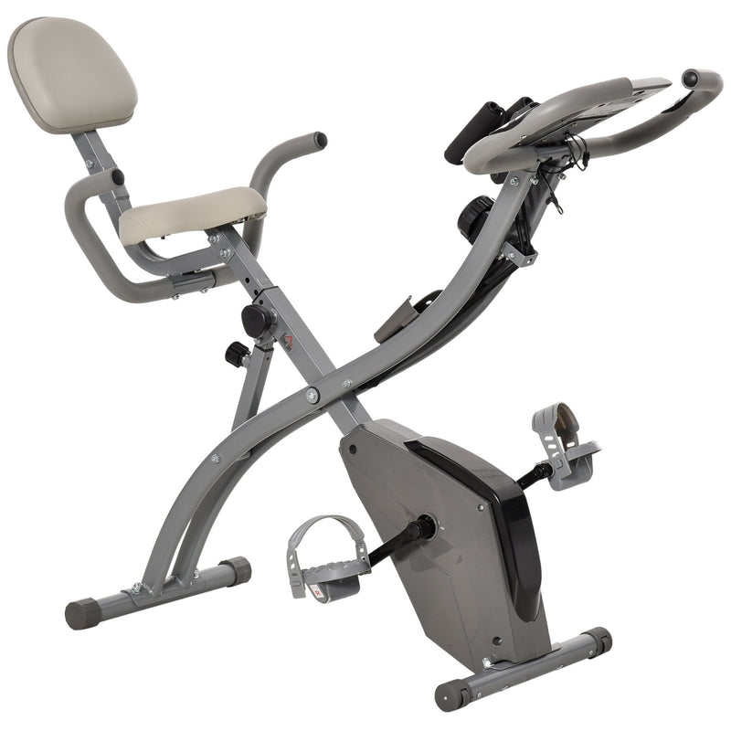 2 In 1 Grey Upright Exercise Recumbent Bike Adjustable Resistance Stat