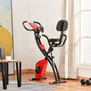 2-In-1 Red Upright Exercise Recumbent Bike Adjustable Resistance Stationary Fitness Home Gym Foldable W/ Armrests LCD Monitor Cycling Wheels
