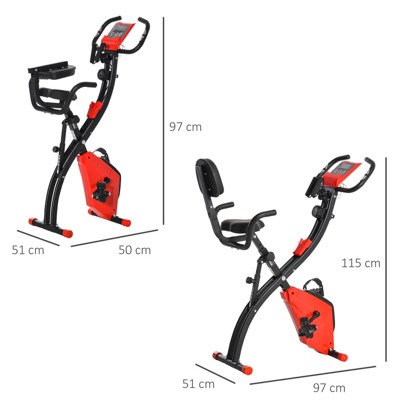 2-In-1 Upright Exercise Recumbent Bike Adjustable Resistance Stationary Fitness Home Gym Foldable w/ Armrests LCD Monitor Cycling Wheels Red Cycle