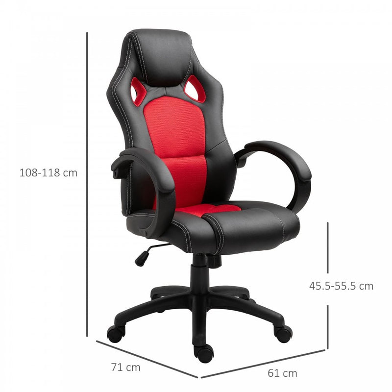 Racing PU Leather Office Chair Gaming Sports Swivel Executive Computer Height Adjustable Armchair-Black/Red