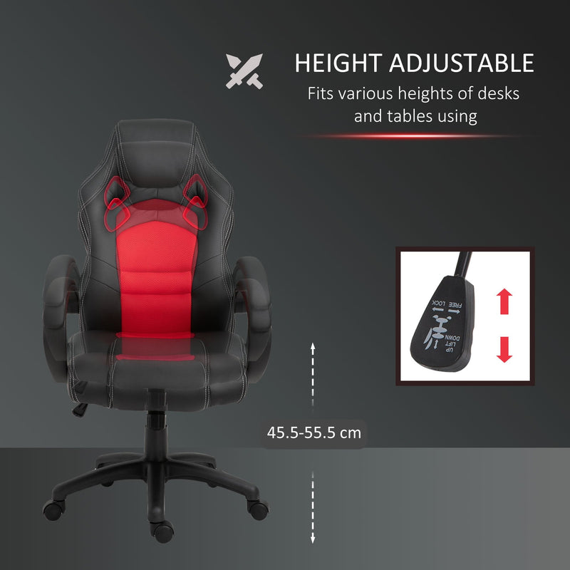 Racing PU Leather Office Chair Gaming Sports Swivel Executive Computer Height Adjustable Armchair-Black/Red