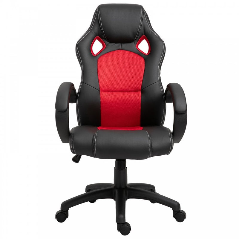 Racing PU Leather Office Chair Gaming Sports Swivel Executive Computer Height Adjustable Armchair-Black/Red