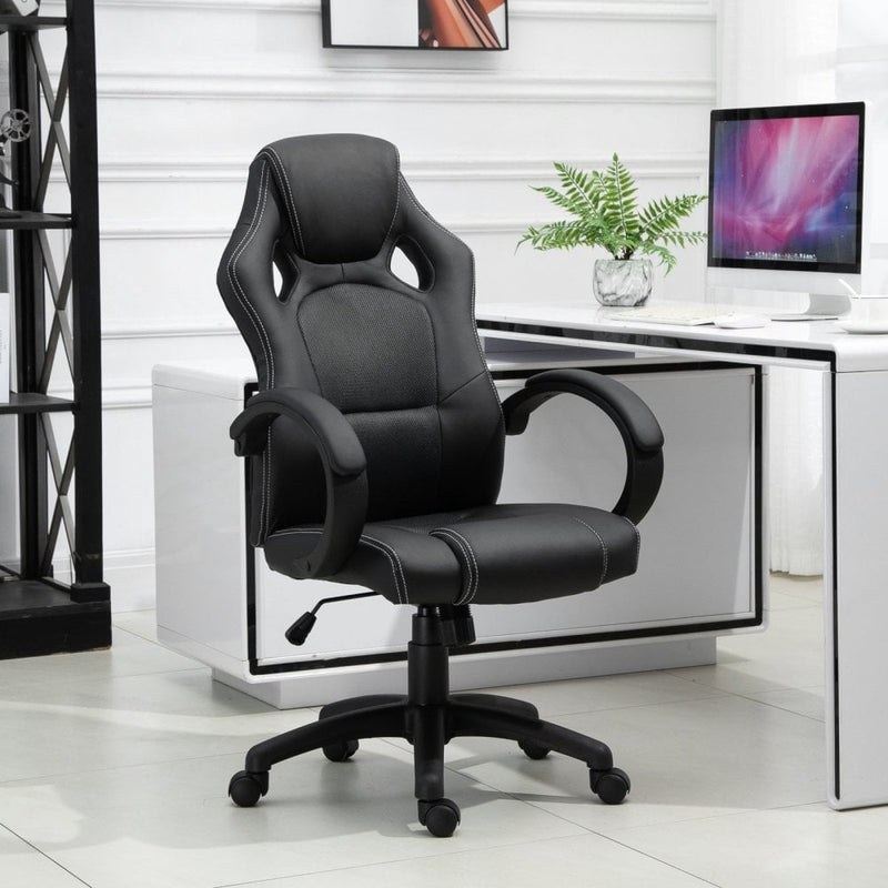Racing PU Leather Office Chair Executive Desk Gaming Swivel Height Adjustable PC Computer-Black/Grey