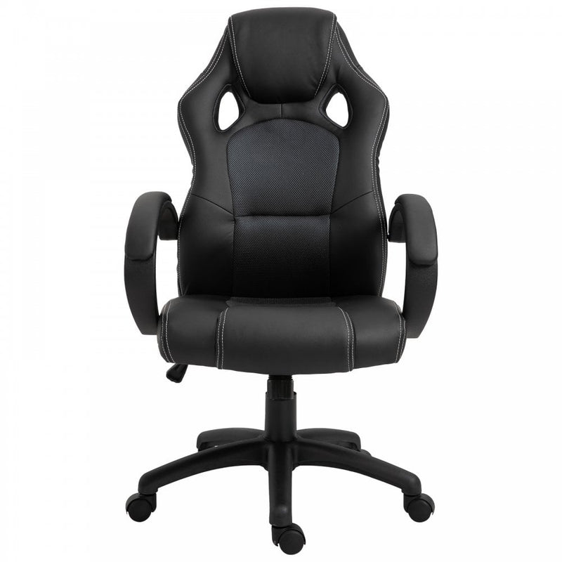 Racing PU Leather Office Chair Executive Desk Gaming Swivel Height Adjustable PC Computer-Black/Grey