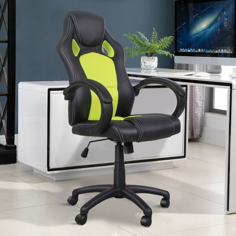 Office Chair Racing Chair Leather Executive Desk Gaming Swivel Adjustable Computer Seat - Black/Green