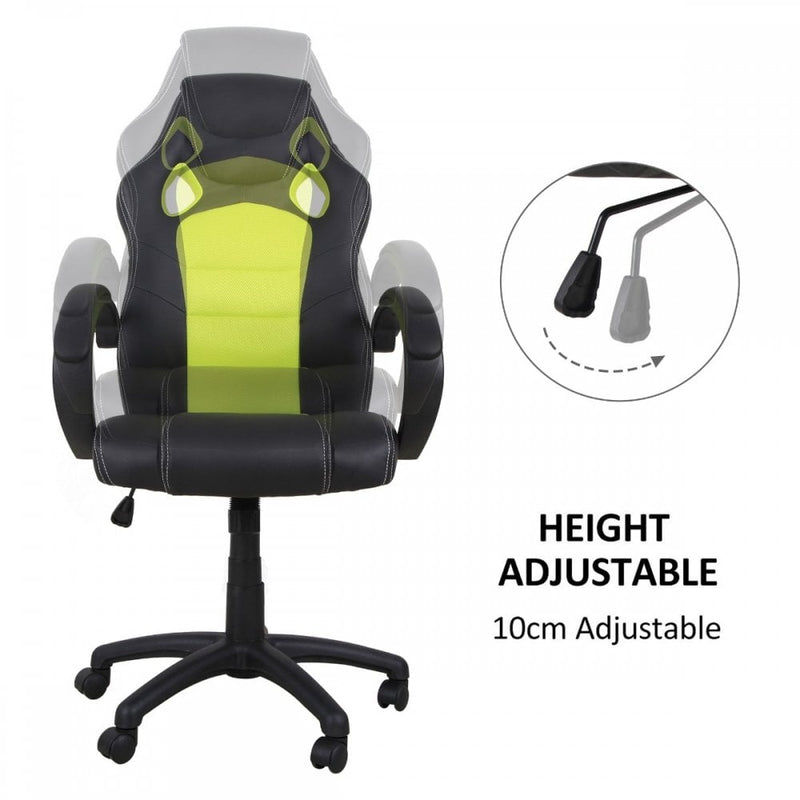 Office Chair Racing Chair Leather Executive Desk Gaming Swivel Adjustable Computer Seat - Black/Green