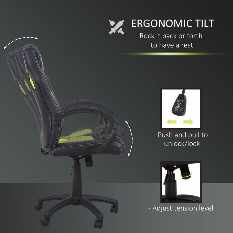 Office Chair Racing Chair Leather Executive Desk Gaming Swivel Adjustable Computer Seat - Black/Green