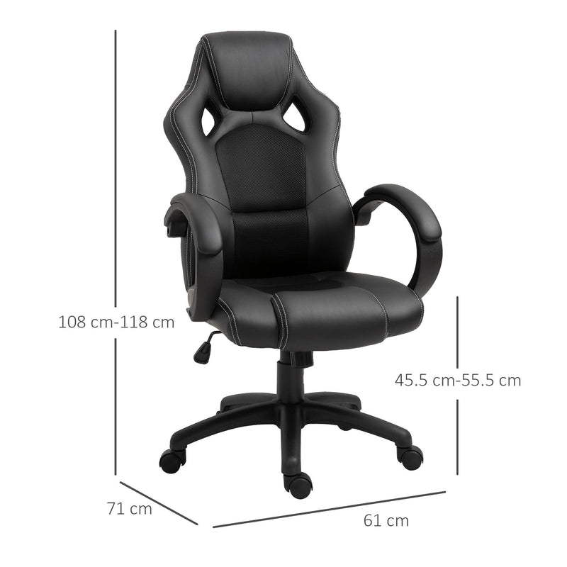 Racing PU Leather Office Chair Adjustable Armchair - Black