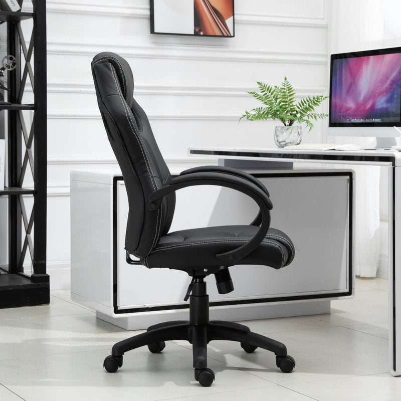 Racing PU Leather Office Chair Adjustable Armchair - Black