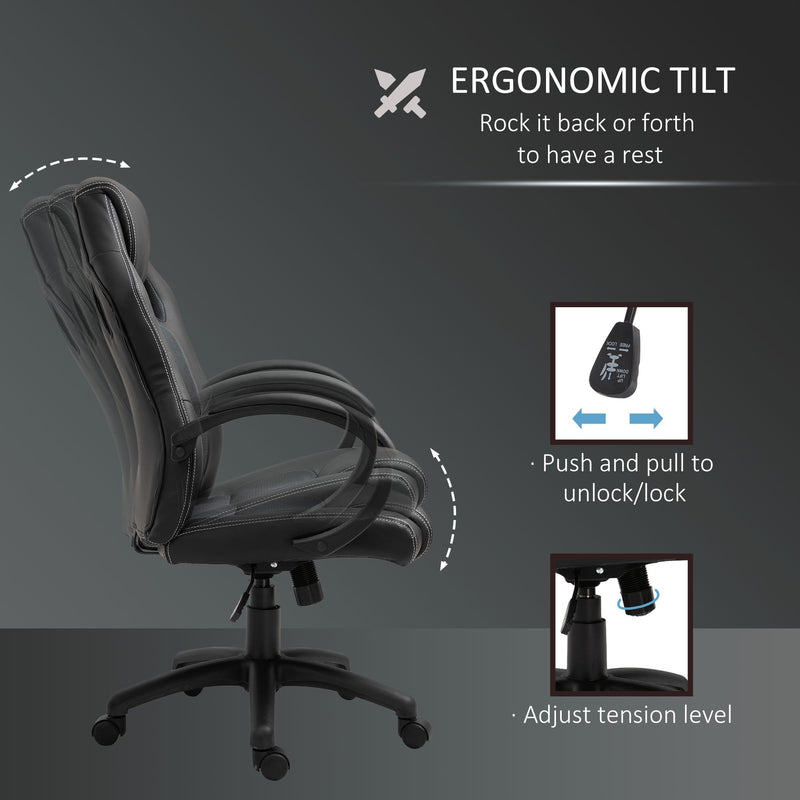 Racing PU Leather Office Chair Adjustable Armchair - Black