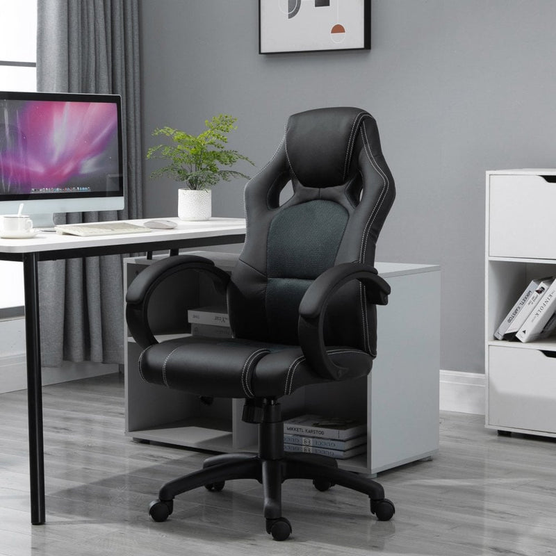 Racing PU Leather Office Chair Adjustable Armchair - Black