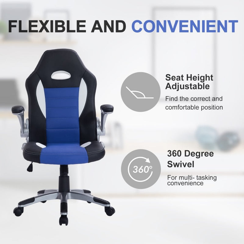 PU Leather Racing Office Chair Bucket Computer Gaming Swivel Adjustable Desk - Black/Blue/White
