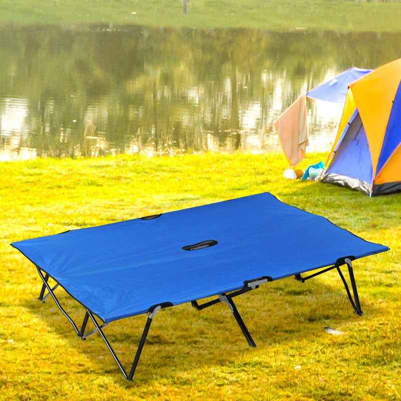 Outsunny Foldable Cot Bed 193Lx125Wx40H cm-Black/Blue