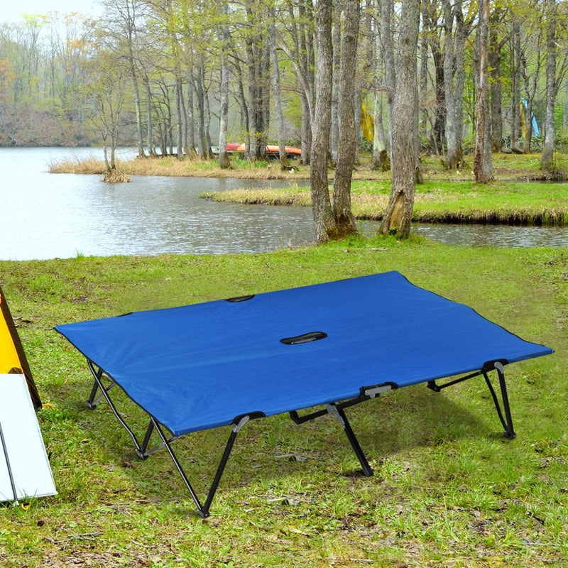 Outsunny Foldable Cot Bed 193Lx125Wx40H cm-Black/Blue