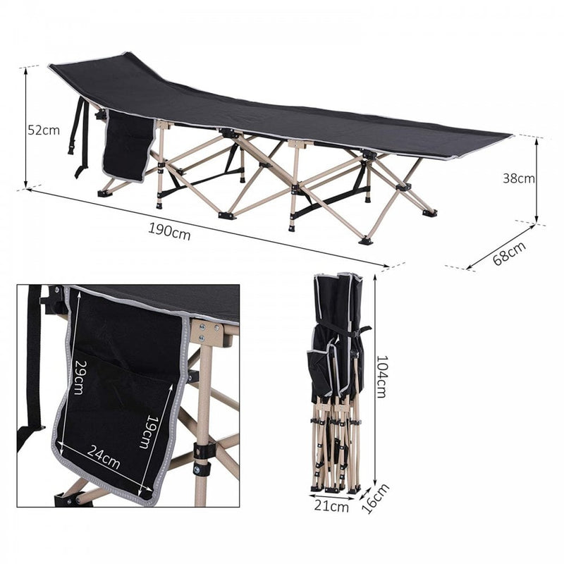 Outsunny Oxford Cloth Folding Single Camping Bed Lounger Black