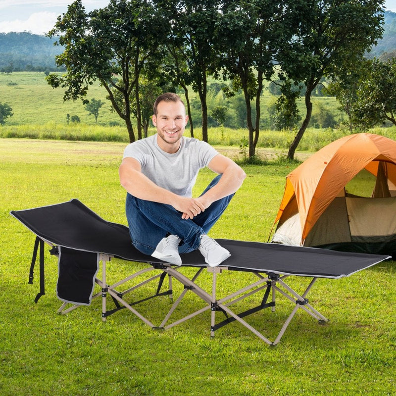 Outsunny Oxford Cloth Folding Single Camping Bed Lounger Black