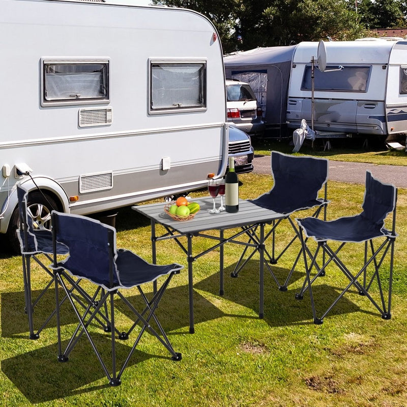 Outsunny Oxford Cloth 4-Seater Camping Table & Chair Set Blue
