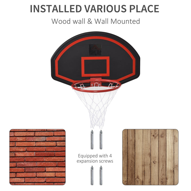 HOMCOM Basketball Hoop Backboard and Red Rim Combo Kit w/ PE Net for Kids and Adults Door Wall Room Backetboard