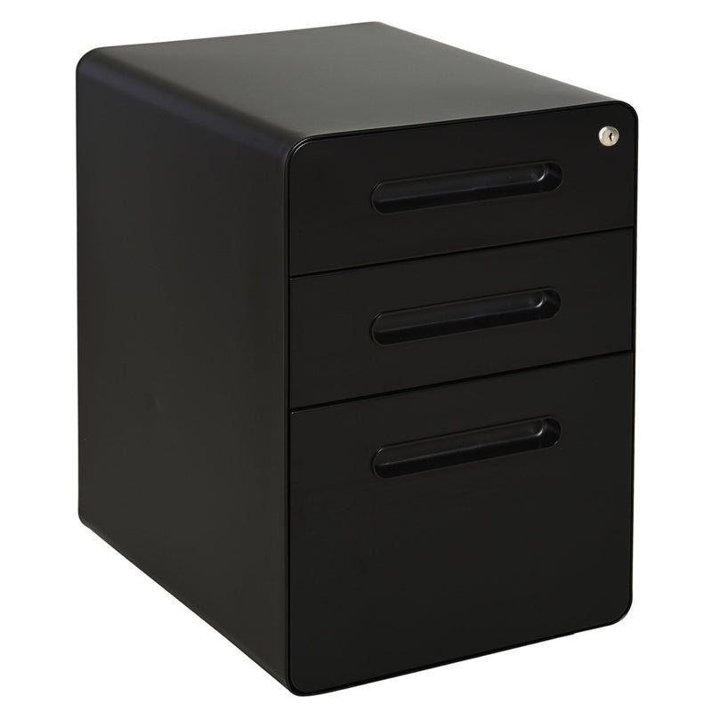 Vinsetto Steel 3-Drawer Curved Filing Cabinet Mobile File Cabinet W/ Lock Black