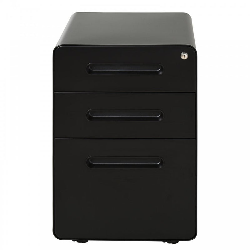 Vinsetto Steel 3-Drawer Curved Filing Cabinet Mobile File Cabinet W/ Lock Black