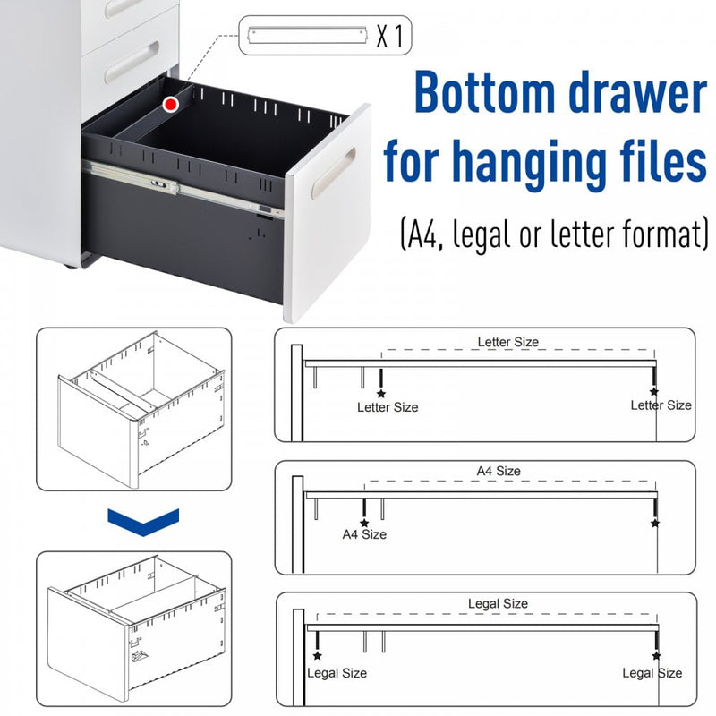 Vinsetto Steel 3-Drawer Curved Mobile File Cabinet w/ Lock All-Metal Rolling White Vertical File Cabinet