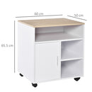 Multi-Storage Printer Stand Unit Office Desk Side Mobile Storage w/ Wheels Modern Style 60L x 50W x 65.5H cm - White Organisation 5 Compartments