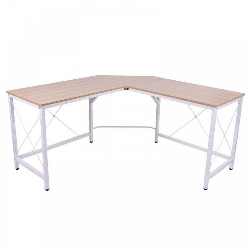 L-Shaped Corner  Oak Desk Computer Desk Table For Home Office Workstation w/Steel Frame