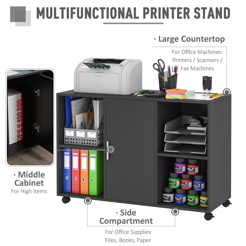 Vinsetto Printer Stand With 360 Degree Casters Multifunctional Office Cabinet Mobile File Cabinet E1 Particle Board Black