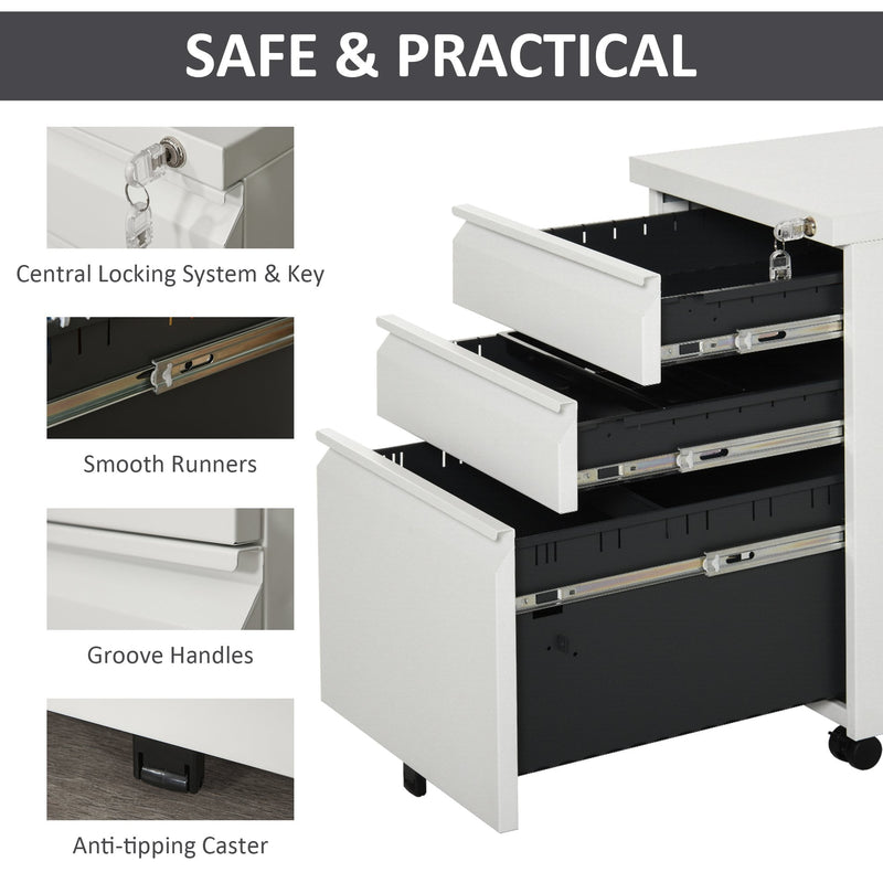 Vinsetto Mobile Vertical File Cabinet Lockable Metal Filling Cabinet with 3 Drawers and Anti-tilt Design