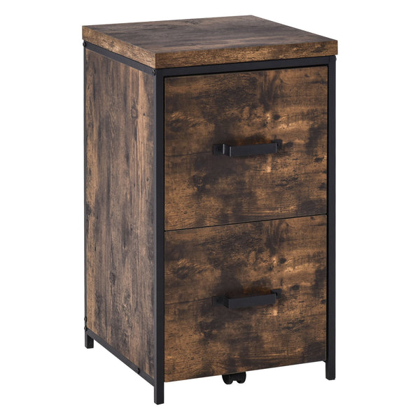 Vinsetto 70cm Industrial Filing Cabinet With 2 Drawers, Hanging File Folder, Vertical Home Office Organizer For A4 Letter Size, Black Brown W/ Drawer, Folder
