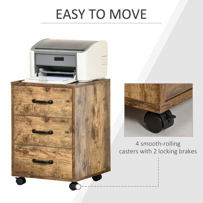 HOMCOM Rolling File Cabinet with 3 Drawers, Under Desk Mobile Filing Organizer